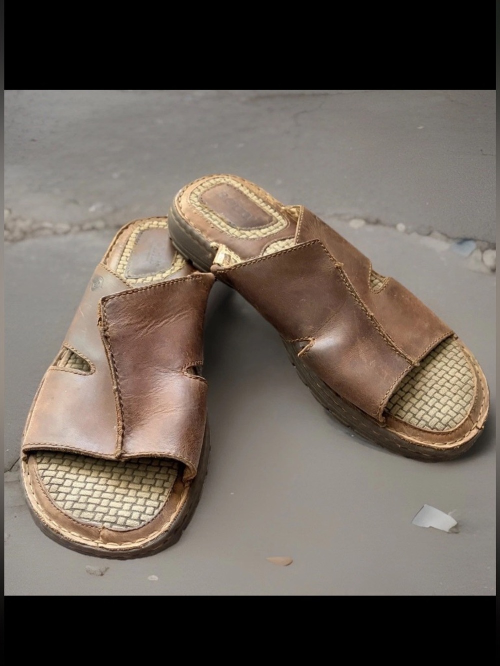 BORN Sandals Mens Size 9M Brown Leather Flores II Casual Slides Slip On Shoe EUC